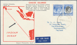 Kokos-Inseln: 1954/1955 COCOS & CHRISTMAS ISLANDS: Illustrated 'Visit Of QEII' Envelope Franked By S - Cocoseilanden