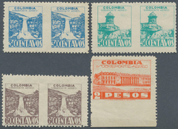 Kolumbien: 1943, Country Scenes Aimail Issue Seven Different Values In Horizontal Pairs IMPERFORATE - Colombie