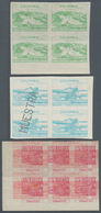 Kolumbien: 1945, First US Airmail Flight Complete Set Of Three Values In IMPERFORATE Blocks/4 With A - Kolumbien