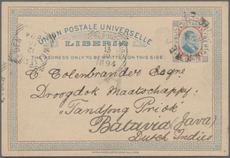 Liberia: 1894. Liberian Postal Stationery Card 'ten Cent' Blue And Brown Written From Cape Palmes Da - Liberia