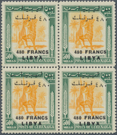 Libyen: 1951, Mounted Warrior 500m. Green/yellow With Opt. ‚480 FRANCS / LIBYA‘ Block Of Four, Mint - Libye