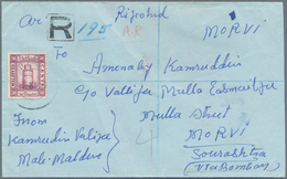 Malediven: 1933 50c. Purple, Wmk Sideways, Used On 1956 REGISTERED Cover From Male To MORVI, India T - Maldives (1965-...)