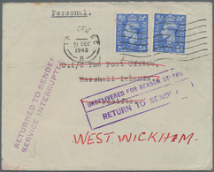 Marshall-Inseln (Republik): 1948, Letter Bearing Two 2½d. Blue (one Stamp Faulty) From "LONDON 21 DE - Marshall