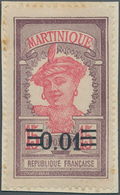 Martinique: 1922, Revaluation Overprints, 0.01 On 15c. Brownish Purple/rose, Essay Of Overprint In B - Autres & Non Classés