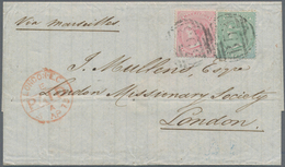 Mauritius: 1863, 4 D Rose And 6 D Blue-green QV, Each Wmk "CC", Tied By Bar Cancel "B53", Mixed Fran - Mauritius (...-1967)