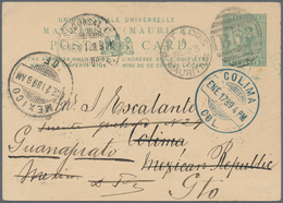 Mauritius: 1889, 6 D Stationery Card With Duplex "PORT LOUIS/B 52" Sent To Colina, Mexico, Redirecte - Mauritius (...-1967)
