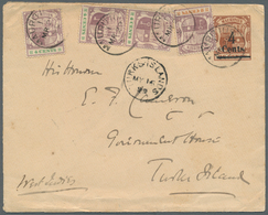 Mauritius: 1899. Postal Stationery Envelope 4c On 36c Brown Upgraded With SG 128, 2c Purple And Oran - Maurice (...-1967)