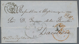 Mexiko: 1855, INCOMING MAIL: Spain, Stampless Entire Letter From Santiago, Sent Via Transit BAYONNE, - México