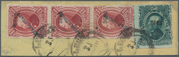 Mexiko: 1882, High Franking Bearing 100 C Vertical Strip Of Three And 50 C Single Both Imprinted "36 - Messico