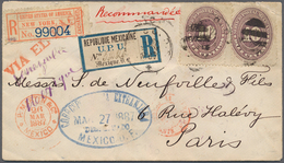 Mexiko: 1887. Registered Envelope Addressed To Paris Bearing Yvert 107, 10c Purple (2) Tied By Bar O - Mexiko