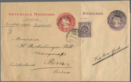 Mexiko - Ganzsachen: 1908, 1 And 2 C. Wrapper Fixed Together And Uprated By A 1 C, Stamp. This Sent - Messico