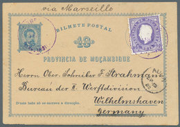 Mocambique: 1892. Postal Stationery Card 10r Blue Upgraded With Yvert 18, 25r Violet Tied By Mozambi - Mosambik