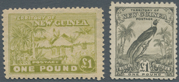 Neuguinea: 1925/1931, Huts £1 Dull Olive-green (mint Hinged) And Bird Of Paradise £1 Olive-grey With - Papua-Neuguinea