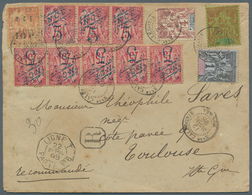 Neukaledonien: 1898. Registered Envelope To France Bearing Yvert 11, 10 On 40c Orange, Yvert 38, 5 O - Lettres & Documents