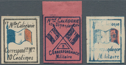 Neukaledonien: 1918 (approx.), 2 Unused Coloured FELDPOST Vignettes And 1 Black On Red Paper With Ma - Covers & Documents