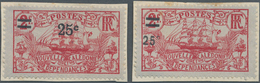 Neukaledonien: 1924, Revaluation Overprints, 25c. On 2fr. Carmine, Two Different Essays Of Overprint - Cartas & Documentos