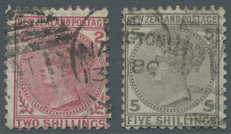 Neuseeland: 1878, QV 2s. Deep Rose And 5s. Grey Both Good To Fine Used (the 2s. Heavy Hinged), Scarc - Other & Unclassified