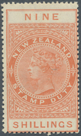 Neuseeland - Stempelmarken: 1913, Stamp Duty QV 9s. Orange Perf. 14½ X 14, Mint Hinged And Scarce, S - Fiscaux-postaux