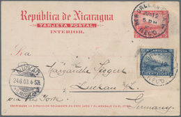Nicaragua - Ganzsachen: 1900, Stationery Card 2 Cents Red Uprated 5 C Blue Written In Bluefields 6.6 - Nicaragua