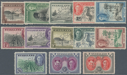 Nyassaland: 1945, KGVI Pictorial Definitives Perf. SPECIMEN Part Set Of 13 (missing The 10s. Stamp), - Nyasaland