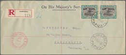Papua: 1932, Letter "On His Majesty's Service" Registered With Two 3d Airmail Stamps From SAMARAI E. - Papua Nuova Guinea