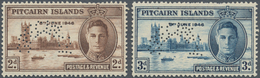 Pitcairn: 1946, Victory Issue Complete Set Of Two Perf. SPECIMEN, Mint Never Hinged But Perf. Proble - Islas De Pitcairn