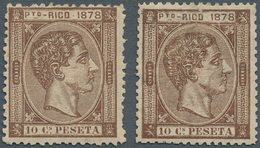 Puerto Rico: 1878, King Alfonso XII. 10c. De Peseta Brown Two Single Stamps Mint Hinged, Scarce Stam - Puerto Rico