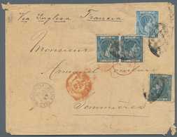 Puerto Rico: 1879. Envelope To France Bearing Yvert 26, 25c Blue (4) Tied By 'Pineapple' Obliterator - Puerto Rico