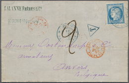 Reunion: 1880. Envelope Addressed To Belgium Bearing French General Colonies Yvert 23, 25c Blue Tied - Oblitérés