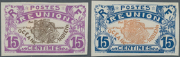 Reunion: 1917, Definitives "Pictorials", 15c. "Map", Two Imperforate Proofs In Colours "lilac/brown" - Gebruikt