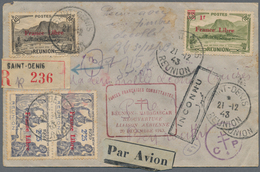 Reunion: 1943, World's Fair New York 2,55 Fr. Blue, Vertical Pair And Two Differents Stamps With Ove - Used Stamps