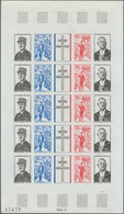 Reunion: 1971, 1st Death Anniversary Of Charles De Gaulle, Imperforate Sheet Comprising Five Strips - Used Stamps