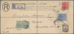 St. Kitts-Nevis: 1909, Uprated Registered Stationery Envelope 2p. Ultramarine Used From "ST.KITTS FE - St.Kitts Und Nevis ( 1983-...)