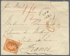 St. Lucia: 1880. Envelope (faults/tears) To France Bearing SG 18, 1/- Orange Tied By 'A/11' Oblitera - St.Lucia (...-1978)