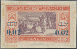 Senegal: 1922, Revaluation Overprints, 0.02 On 15c. Brownish-red/lilac, Essay Of Overprint In Blue, - Other & Unclassified