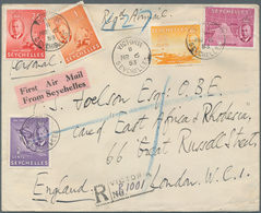 Seychellen: 1953. Registered Air Mail Envelope Addressed To London Bearing SG 158, 2c Lilac, SG 159, - Seychellen (...-1976)