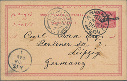 Sudan - Ganzsachen: 1899 Postal Stationery Card 4m. On 5m. Carmine, Variety DOUBLE SURCHARGE "4 Mill - Sudan (1954-...)