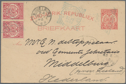 Transval - Ganzsachen: 1893, Stationery Card 1 D. Red Uprated With A Pair 1 D Carmine Sent With Blue - Transvaal (1870-1909)
