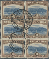 Südafrika: 1927, Definitives "Pictorials", 10s. Bright Blue/brown, Block Of Six Comprising Three Nam - Altri & Non Classificati
