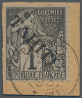Tahiti: 1893, French Colonies Allegory 1c. Black On Blue With Diagonal Handstamp ‚TAHITI‘ (from Uppe - Tahití
