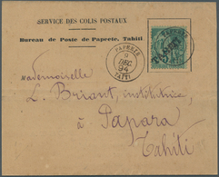 Tahiti: 1894. Folded Letter Sheet Headed 'Service Des Colis Postaux' Addressed To Papara Bearing Tah - Tahiti