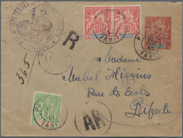 Tahiti: 1912. Etablissements De L'Oceane Postal Stationery Envelope 10c Red Upgraded With Oceanie Yv - Tahiti