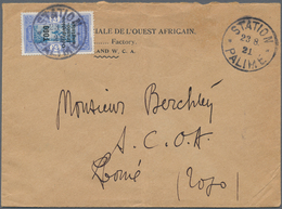 Togo: 1921. Envelope To Lome Bearing French Occupation Yvert 91, 25c Blue Tied By Station Palime Dat - Togo (1960-...)