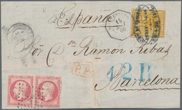 Uruguay: 1866, Front Cover To Barcelona/Spain: 15 C. Imperforated Tied Oval "ADMON. DE CORREOS / CER - Uruguay