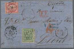 Uruguay: 1873, 10 C. Green Tied Black Grill In Combination With Ceres 80 C. Tied Dotted Anchor To En - Uruguay