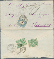 Uruguay: 1876, 10 C. Green (2) Tied "MONTEVIDEO" To Reverse Of Envelope To Genova/Italy, On Front Tw - Uruguay