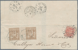 Venezuela: 1877, 1/2 R. Emblem, Cut With K2 "La Guaira" On Large Letter Part With 30 C. Sage Pair Wi - Venezuela