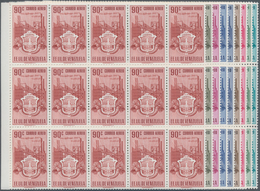 Venezuela: 1951, Coat Of Arms 'CARABOBO‘ Airmail Stamps Complete Set Of Nine In Blocks Of 15 From Le - Venezuela