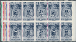 Venezuela: 1952, Coat Of Arms 'SUCRE‘ Normal Stamps Complete Set Of Seven In Blocks Of Ten From Righ - Venezuela