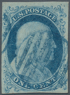 Vereinigte Staaten Von Amerika: 1851, Franklin 1 C Blue In Very Rare Type I B With Complete Curved L - Altri & Non Classificati